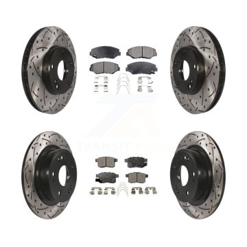 Front Rear Coated Drilled Slotted Disc Brake Rotor Semi-Metallic Pad Kit For Honda Accord KDF-100273