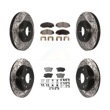 Front Rear Coated Drilled Slotted Disc Brake Rotors & Semi-Metallic Pad Kit For Acura CSX KDF-100275