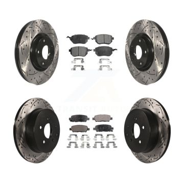 Front Rear Coated Drilled Slot Disc Brake Rotor & Semi-Metallic Pad Kit For Nissan Murano KDF-100279