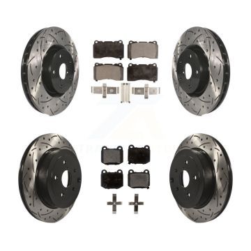 Front Rear Drilled Slot Disc Brake Rotor Semi-Metallic Pad Kit For Subaru Impreza WRX STI KDF-100283