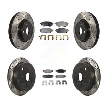Front Rear Coated Drilled Slotted Disc Brake Rotor & Semi-Metallic Pad Kit For Subaru WRX KDF-100290