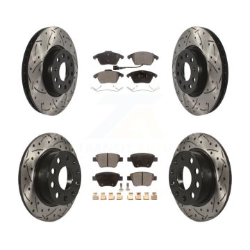 Front Rear Drilled Slot Brake Rotor Semi-Metallic Pad Kit For 17-18 Volkswagen Jetta 2.0L KDF-100294