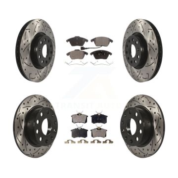 Front Rear Drill Slot Disc Brake Rotors Semi-Metallic Pad Kit For Volkswagen Jetta Beetle KDF-100295
