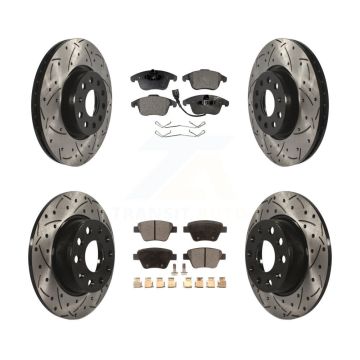 Front Rear Drilled Slot Brake Rotor Semi-Metallic Pad Kit For 2012-2014 Volkswagen Passat KDF-100297