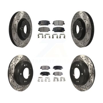 Front Rear Drill Slot Brake Rotor Semi-Metallic Pad Kit For Hyundai Veloster Turbocharged KDF-100302