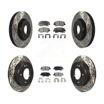 Front Rear Coated Drill Slot Disc Brake Rotor Semi-Metallic Pad Kit For 2014 Kia Forte SX KDF-100303