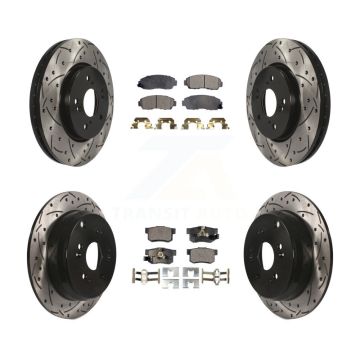 Front Rear Drilled Slot Disc Brake Rotor & Semi-Metallic Pad Kit For Honda CR-V Acura RDX KDF-100313