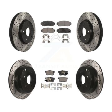 Front Rear Drill Slot Disc Brake Rotor Semi-Metallic Pad Kit For 2012-2016 Honda CR-V AWD KDF-100315