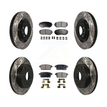 Front Rear Drilled Slot Disc Brake Rotor & Semi-Metallic Pad Kit For 2007-2015 Mazda CX-9 KDF-100323
