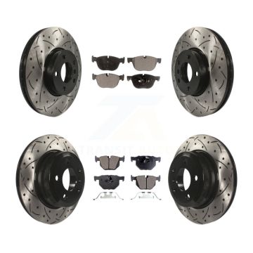 Front Rear Coated Drilled Slotted Disc Brake Rotors & Semi-Metallic Pad Kit For BMW X5 X6 KDF-100325