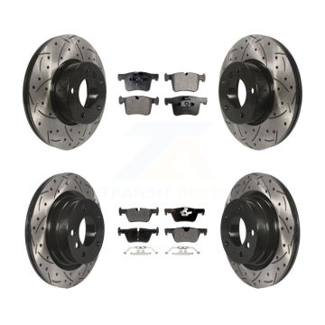 Front Rear Coated Drilled Slot Disc Brake Rotor & Semi-Metallic Pad Kit For BMW 320i 328d KDF-100341