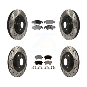 Front Rear Coated Drilled Slotted Disc Brake Rotors And Semi-Metallic Pad Kit For Audi Q5 KDF-100345