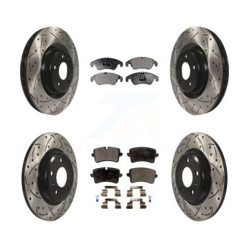 Front Rear Coated Drilled Slotted Disc Brake Rotors And Semi-Metallic Pad Kit For Audi A6 KDF-100346