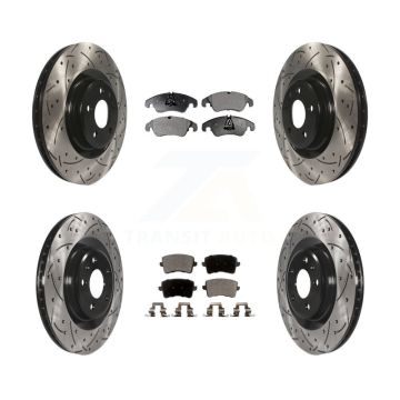 Front Rear Coated Drilled Slot Disc Brake Rotor & Semi-Metallic Pad Kit For Audi Q5 S4 S5 KDF-100347