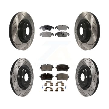 Front Rear Coat Drill Slot Disc Brake Rotors Semi-Metallic Pad Kit For Audi A6 Quattro A7 KDF-100348
