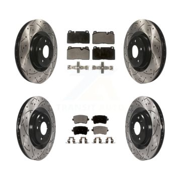 Front Rear Coated Drilled Slotted Disc Brake Rotors And Semi-Metallic Pad Kit For Audi Q5 KDF-100349