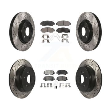 Front Rear Drill Slot Disc Brake Rotors Semi-Metallic Pad Kit For 2011-2014 Honda Odyssey KDF-100350