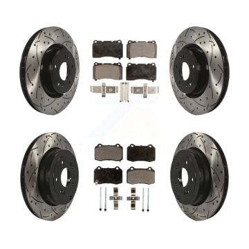 Front Rear Drilled Slot Disc Brake Rotors Semi-Metallic Pad Kit For Hyundai Genesis Coupe KDF-100351