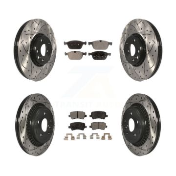 Front Rear Drilled Slot Disc Brake Rotor & Semi-Metallic Pad Kit For 2010-2015 Volvo XC60 KDF-100353