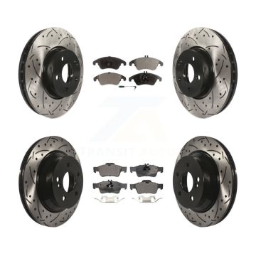 Front Rear Drill Slot Disc Brake Rotors Semi-Metallic Pad Kit For Mercedes-Benz E350 E400 KDF-100358