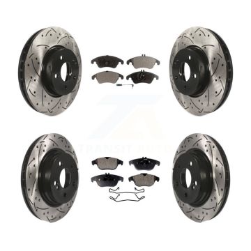 Front Rear Drill Slot Brake Rotors Semi-Metallic Pad Kit For Mercedes-Benz C300 C350 E350 KDF-100359