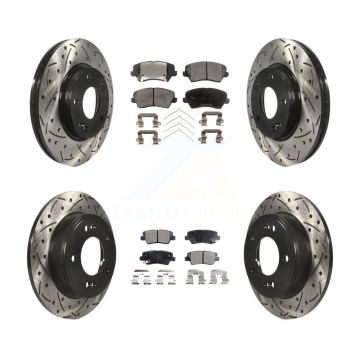 Front Rear Drill Slot Brake Rotors Semi-Metallic Pad Kit For Kia Forte Hyundai Elantra GT KDF-100363