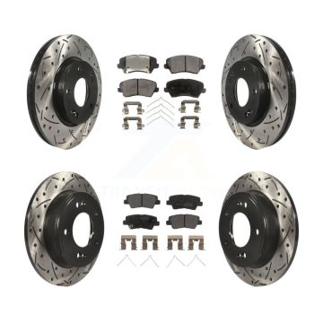 Front Rear Drilled Slot Brake Rotor Semi-Metallic Pad Kit For Hyundai Veloster Elantra GT KDF-100364