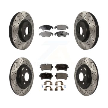 Front Rear Coated Drilled Slotted Disc Brake Rotors And Semi-Metallic Pad Kit For Audi A6 KDF-100370