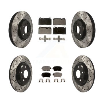 Front Rear Coated Drilled Slotted Disc Brake Rotors And Semi-Metallic Pad Kit For Audi Q5 KDF-100371