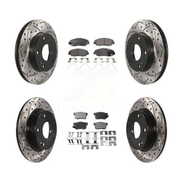 Front Rear Coated Drilled Slotted Disc Brake Rotors Semi-Metallic Pad Kit For Honda Civic KDF-100373