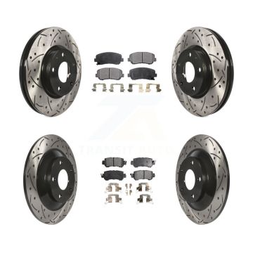 Front Rear Drilled Slot Disc Brake Rotor & Semi-Metallic Pad Kit For 2013-2015 Mazda CX-5 KDF-100377