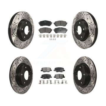 Front Rear Coated Drilled Slotted Disc Brake Rotors And Semi-Metallic Pad Kit For Mazda 6 KDF-100378