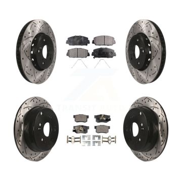 Front Rear Coat Drill Slot Disc Brake Rotor Semi-Metallic Pad Kit For 2013-2018 Acura RDX KDF-100379