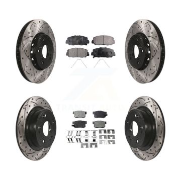 Front Rear Coated Drilled Slot Disc Brake Rotors Semi-Metallic Pad Kit For 2016 Acura ILX KDF-100380