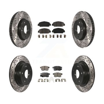 Front Rear Coated Drilled Slotted Disc Brake Rotor Semi-Metallic Pad Kit For Honda Accord KDF-100381