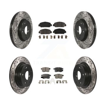Front Rear Coated Drilled Slotted Disc Brake Rotor Semi-Metallic Pad Kit For Honda Accord KDF-100384