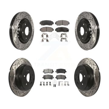 Front Rear Drill Slot Disc Brake Rotors Semi-Metallic Pad Kit For 2015-2017 Honda Odyssey KDF-100385