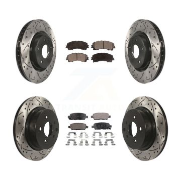 Front Rear Drill Slot Disc Brake Rotors Semi-Metallic Pad Kit For 2016-2017 INFINITI QX50 KDF-100388