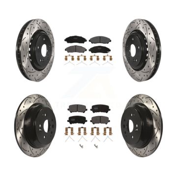 Front Rear Coat Drill Slot Disc Brake Rotor Semi-Metallic Pad Kit For 2014-2016 Acura MDX KDF-100390
