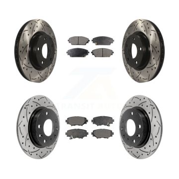 Front Rear Coated Drilled Slot Disc Brake Rotor & Semi-Metallic Pad Kit For Mazda 3 Sport KDF-100391