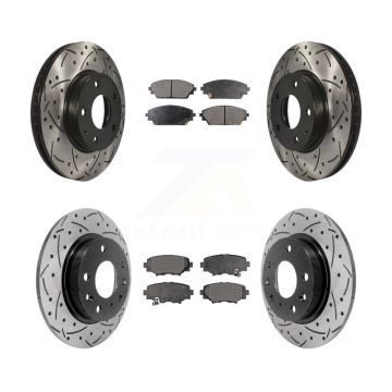 Front Rear Coated Drilled Slot Disc Brake Rotor & Semi-Metallic Pad Kit For Mazda 3 Sport KDF-100395