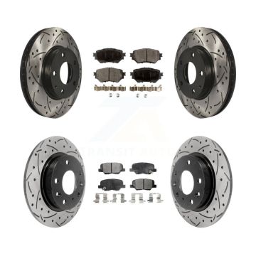Front Rear Coated Drilled Slot Disc Brake Rotor & Semi-Metallic Pad Kit For Mazda 3 Sport KDF-100397