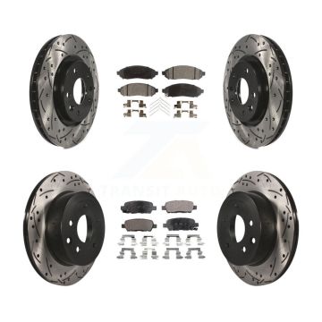 Front Rear Coated Drilled Slotted Disc Brake Rotors Semi-Metallic Pad Kit For Nissan LEAF KDF-100398