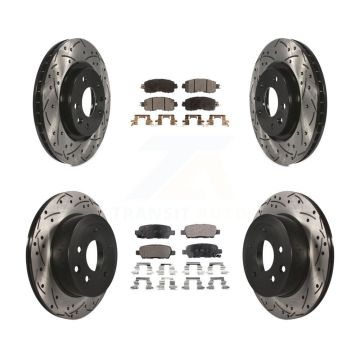 Front Rear Coated Drilled Slotted Disc Brake Rotors Semi-Metallic Pad Kit For Nissan LEAF KDF-100399