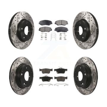 Front Rear Coated Drilled Slotted Disc Brake Rotors Semi-Metallic Pad Kit For Honda Civic KDF-100405