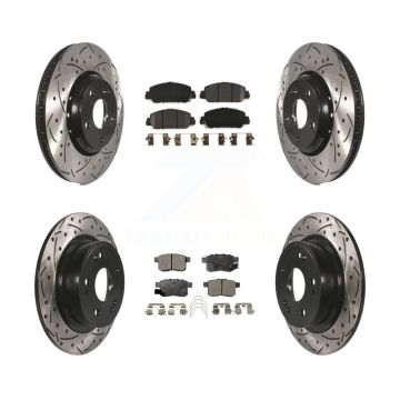 Front Rear Coated Drilled Slotted Disc Brake Rotor Semi-Metallic Pad Kit For Honda Accord KDF-100406