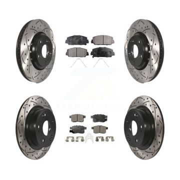 Front Rear Coated Drilled Slotted Disc Brake Rotor Semi-Metallic Pad Kit For Honda Accord KDF-100407