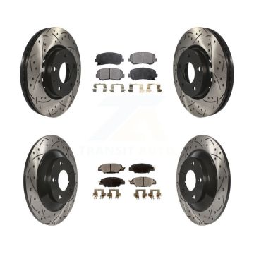 Front Rear Coated Drilled Slotted Disc Brake Rotor & Semi-Metallic Pad Kit For Mazda CX-5 KDF-100409