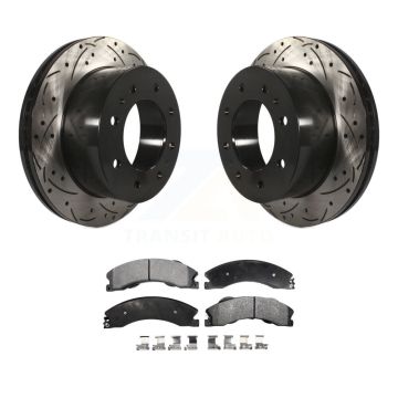Rear Drilled Slot Brake Rotor Semi-Metallic Pad Kit For GMC Chevrolet Sierra 2500 HD 3500 KDF-100428