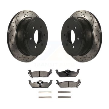 Rear Drilled Slot Disc Brake Rotor & Semi-Metallic Pad Kit For Ford F-150 Lincoln Mark LT KDF-100431